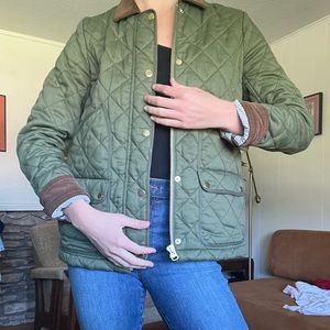 J crew jacket quilted with gold zipper and brown corduroy